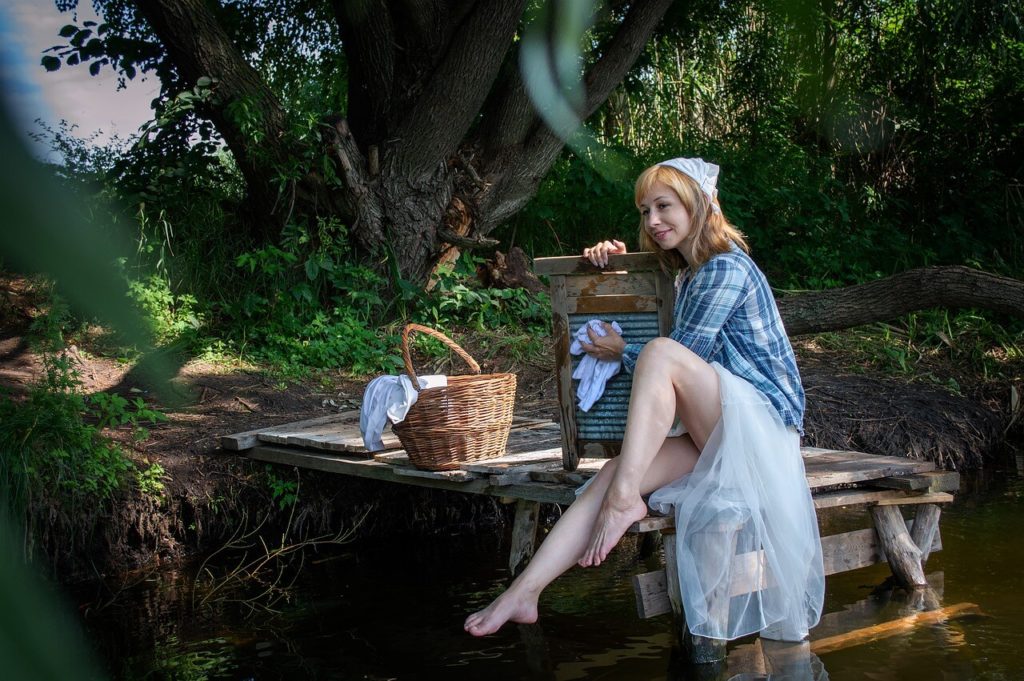 woman washing white dress